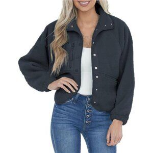 Womens Winter Coats Fleece Faux Fur Jacket navy blue